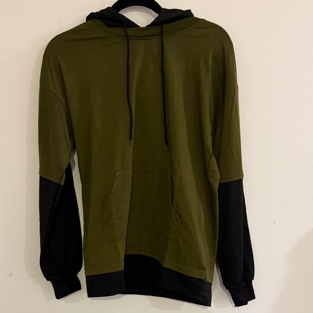 Olive Green and Black Layered Hoodie